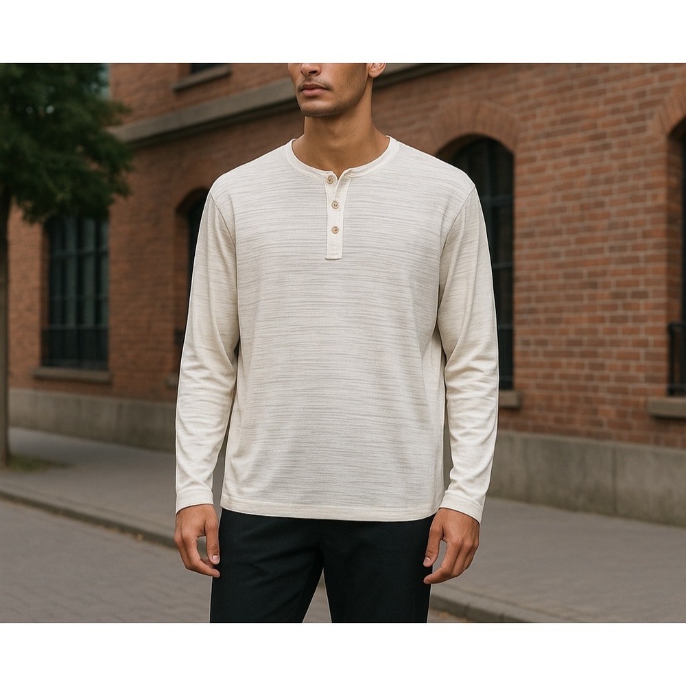 Crosby & Howard Men's Henley Shirt Long Sleeve‎ Cream and Gray Size XL NWT
